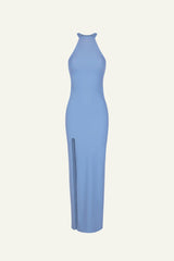 Halter Maxi Dress With Lateral Slit (Limited Edition) Blue - Olivia