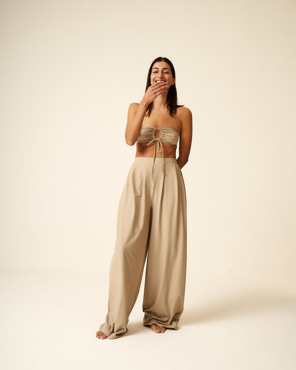 Amina Extra Wide Leg Trousers in Recycled Performance (Limited Editon) Clay