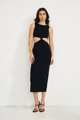 Cut Out Maxi Dress in Merino Wool (Limited Edition) - Black - Alana