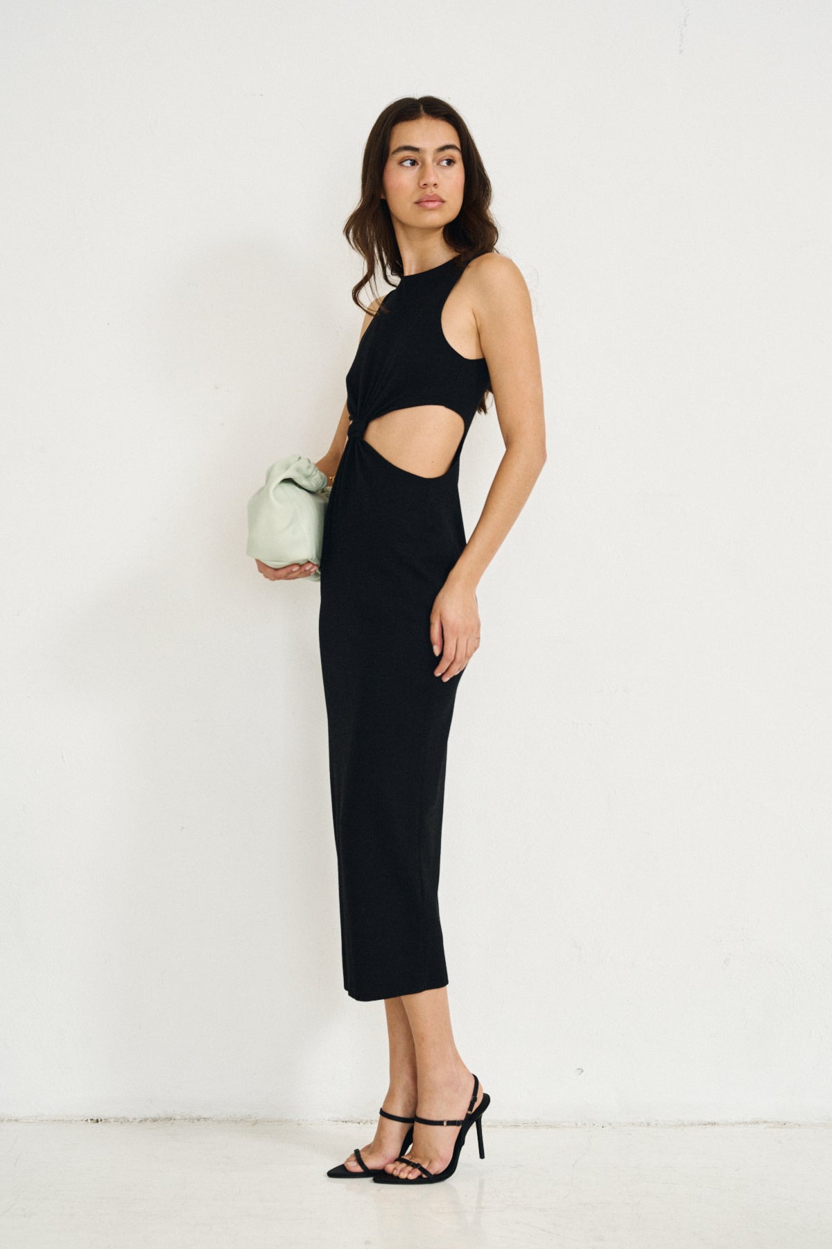Cut Out Maxi Dress in Merino Wool (Limited Edition) - Black - Alana