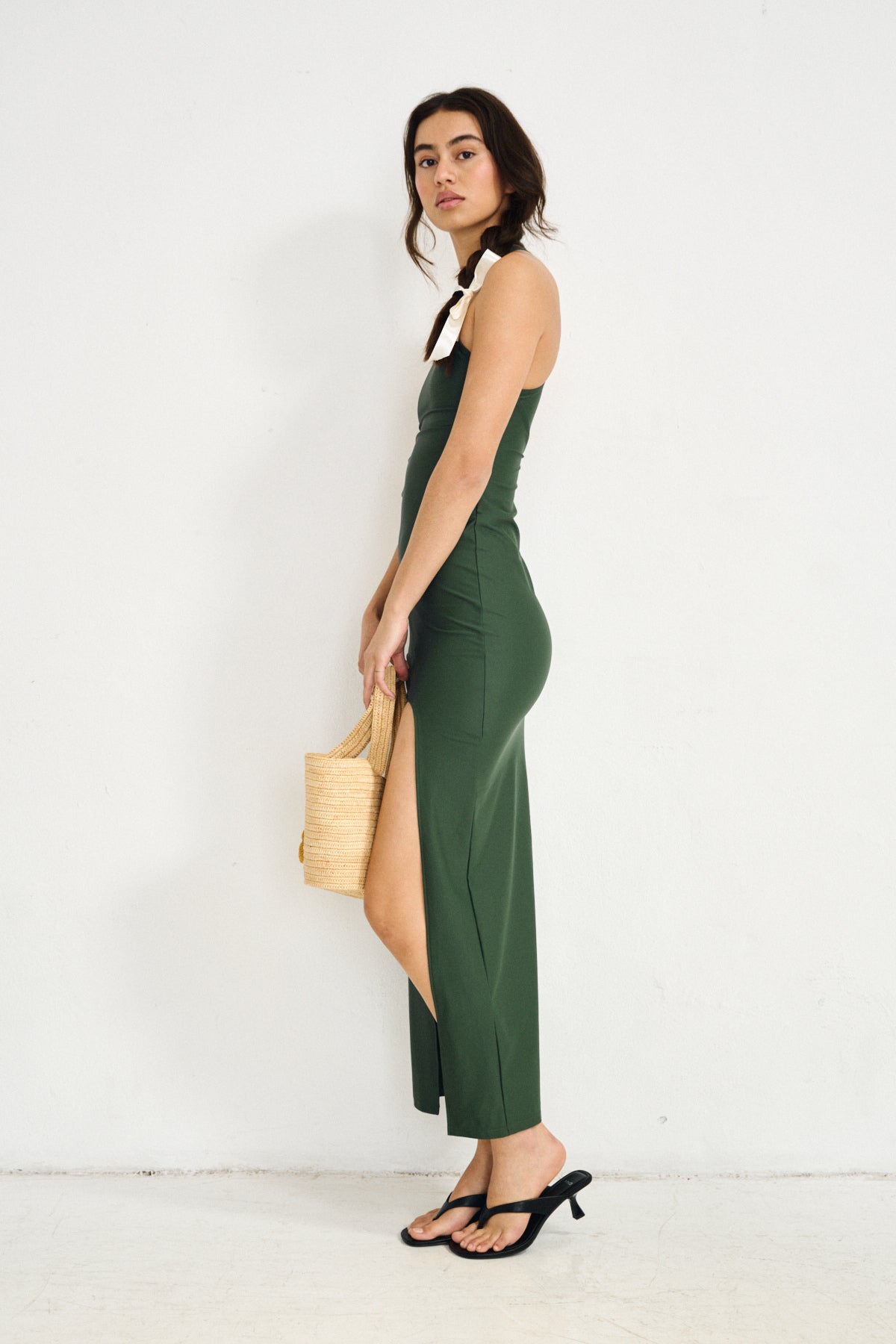 Halter Maxi Dress With Lateral Slit (Limited Edition) Green - Olivia