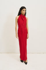 Set Maxi Skirt With Front Draped Detail - Mai + Draped Halter Bodysuit (Limited Edition) Red- Noelia