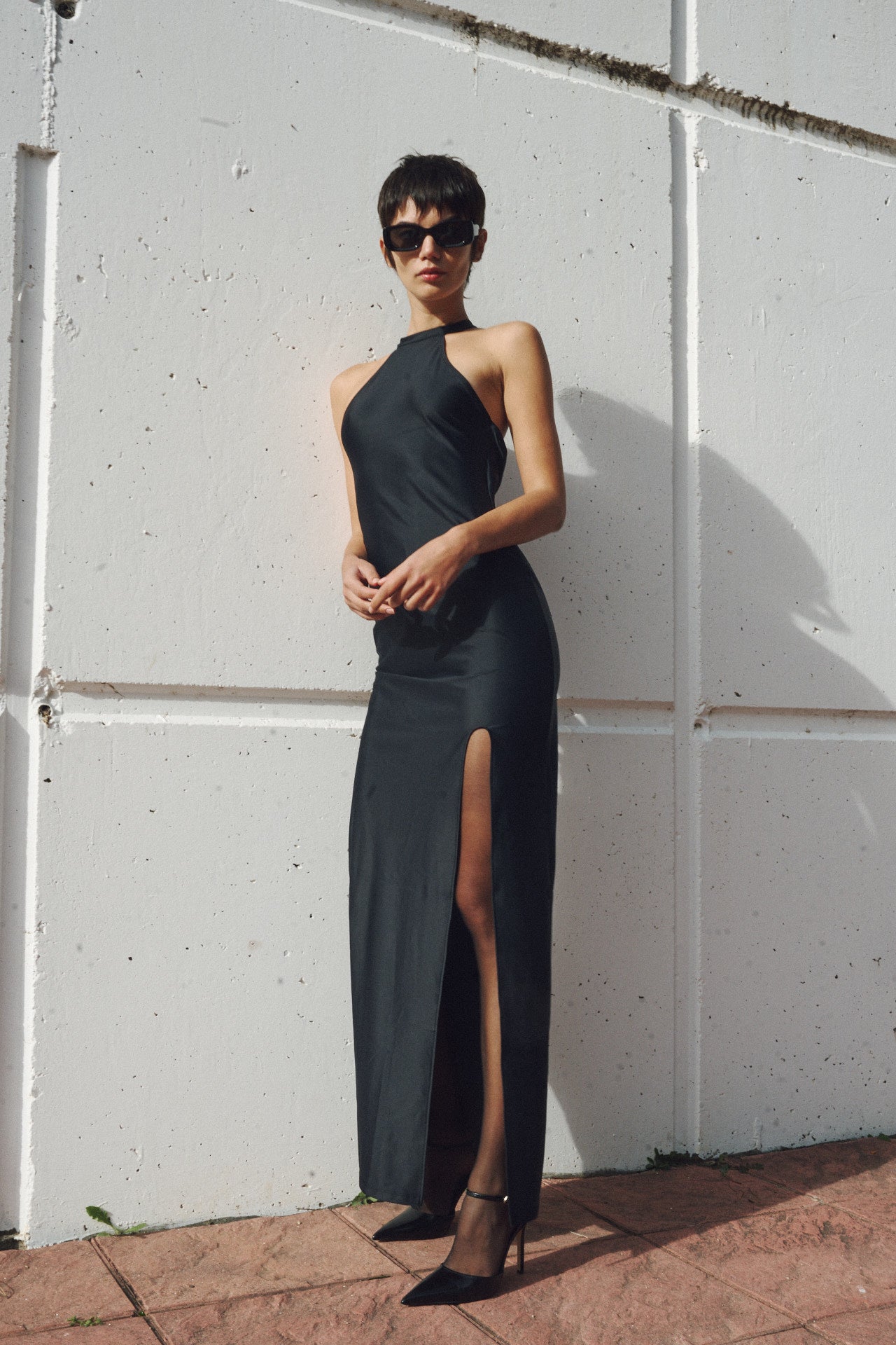 Halter Maxi Dress With Lateral Slit (Limited Edition) Black - Olivia