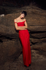 Set Maxi Skirt With Front Draped Detail - Mai + Off-Shoulder Bardi Bodysuit (Limited Edition) Red - Alba