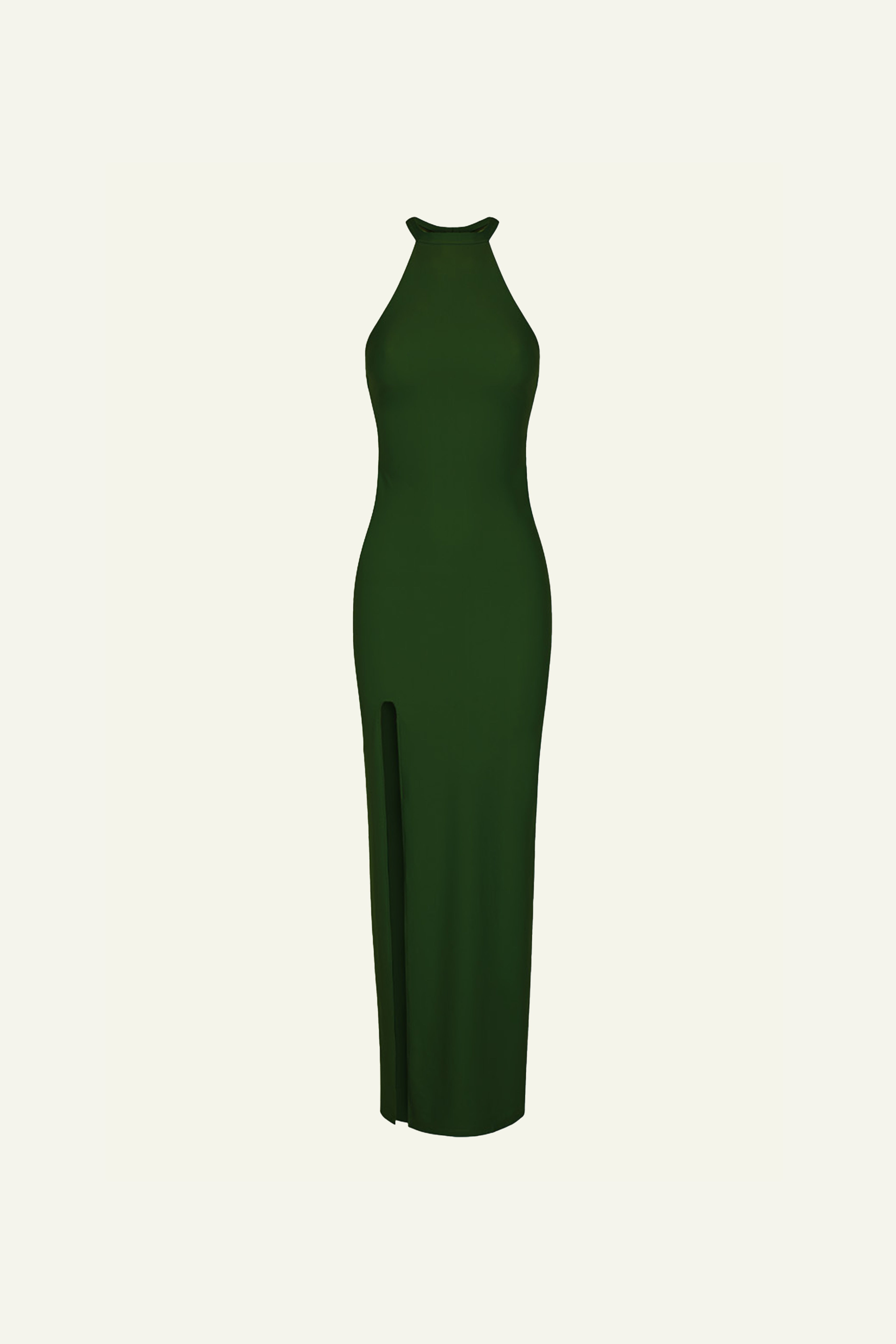 Halter Maxi Dress With Lateral Slit (Limited Edition) Green - Olivia