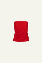 Top drapeado asimétrico palabra de honor (Edición Limitada) Rojo - Rocío