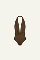 Draped One Piece with V-Neck (Limited Edition) Chocolate- Miriam