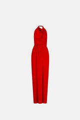 Set Maxi Skirt With Front Draped Detail - Mai + Draped Halter Bodysuit (Limited Edition) Red- Noelia