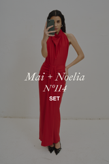 Set Maxi Skirt With Front Draped Detail - Mai + Draped Halter Bodysuit (Limited Edition) Red- Noelia 114