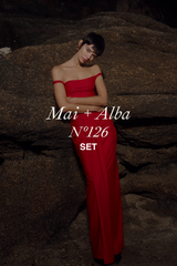 Set Maxi Skirt With Front Draped Detail - Mai + Off-Shoulder Bardi Bodysuit (Limited Edition) Red - Alba 126