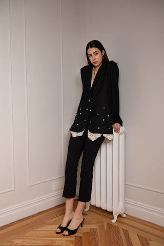 Tailored Pearl Blazer Black Wool