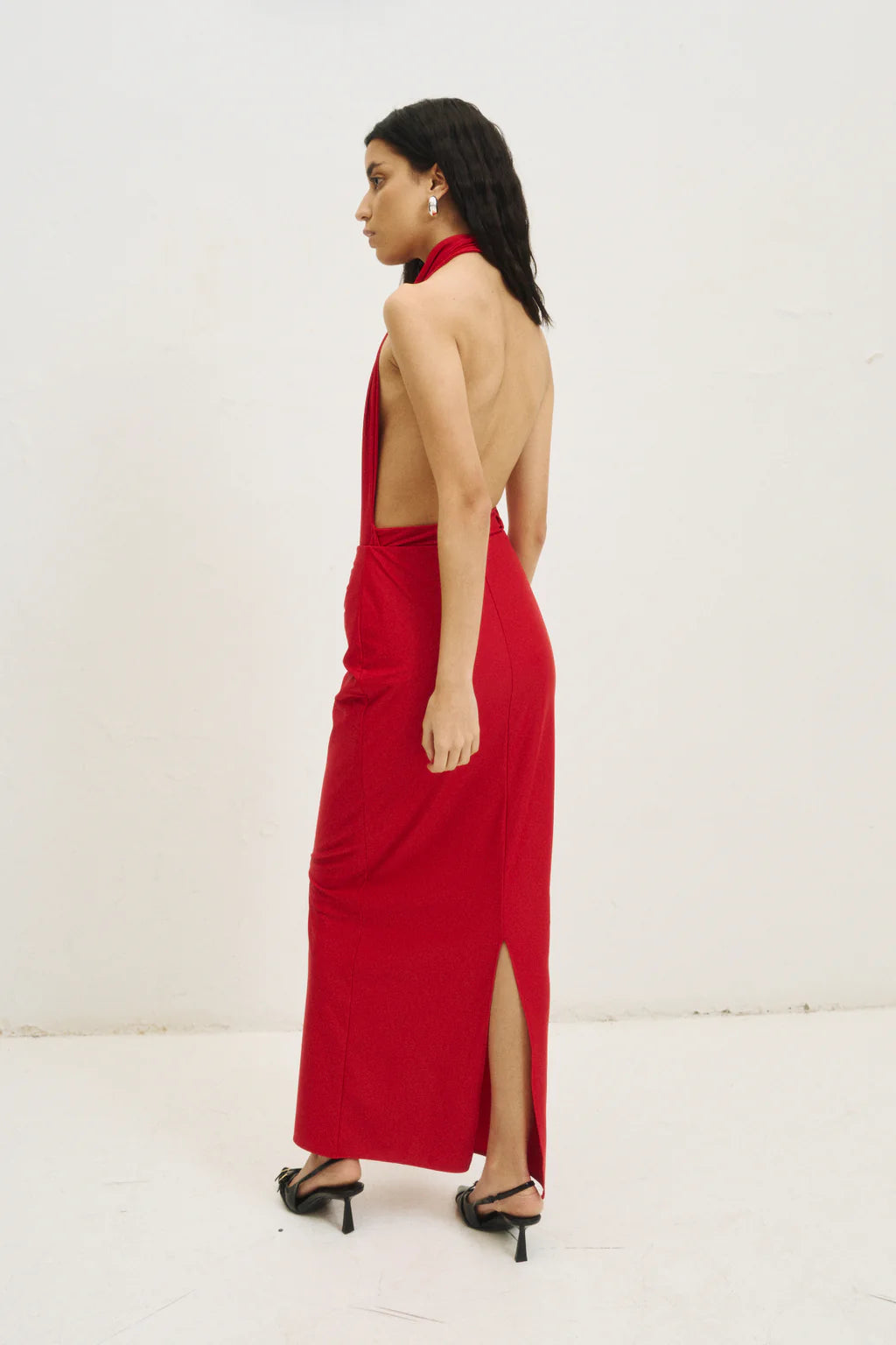 Set Maxi Skirt With Front Draped Detail - Mai + Draped Halter Bodysuit (Limited Edition) Red- Noelia