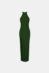 Halter Maxi Dress With Lateral Slit (Limited Edition) Green - Olivia