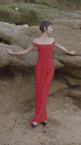 Set Maxi Skirt With Front Draped Detail - Mai + Off-Shoulder Bardi Bodysuit (Limited Edition) Red - Alba