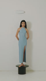 Halter Maxi Dress With Lateral Slit (Limited Edition) Blue - Olivia