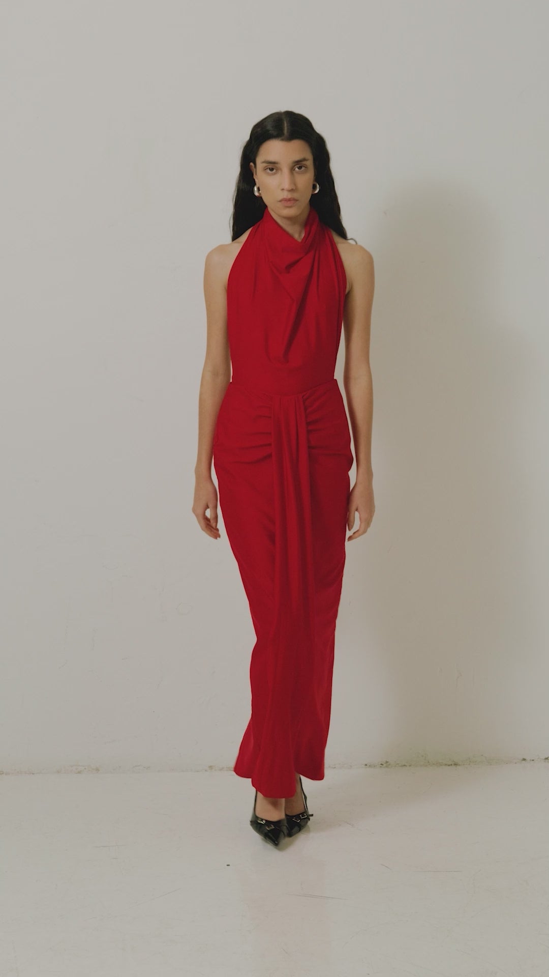 Set Maxi Skirt With Front Draped Detail - Mai + Draped Halter Bodysuit (Limited Edition) Red- Noelia